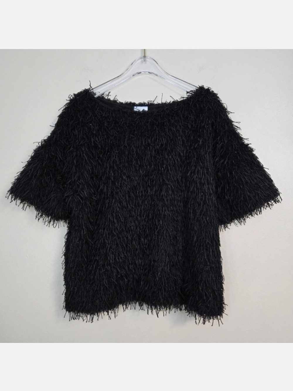 Zara Kids Black String Eyelash Textured Short Sleeve Top, Size 9 ~ EUC